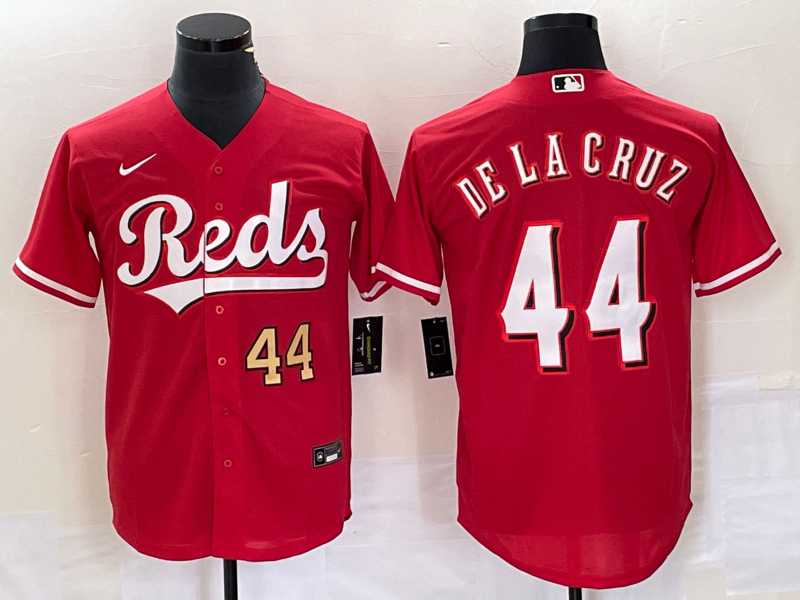 Mens Cincinnati Reds #44 Elly De La Cruz Number Red Cool Base Stitched Baseball Jersey->cincinnati reds->MLB Jersey